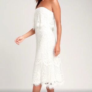 Lulus Delia White Strapless Lace Dress